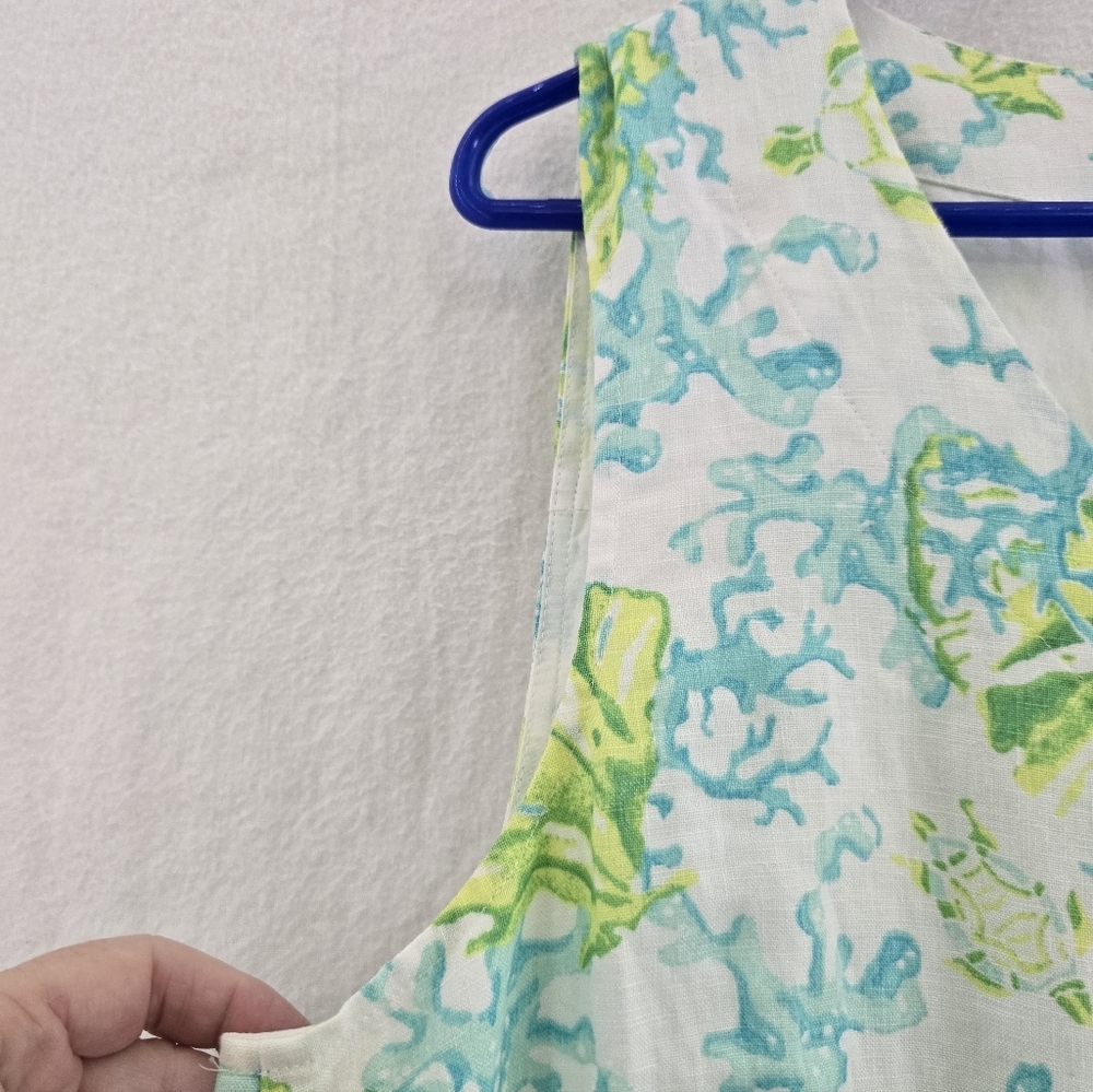 J. Jill Blue/ Green Linen Undersea Sleeveless Shift Summery Dress. Ladies MED - Picture 6 of 10